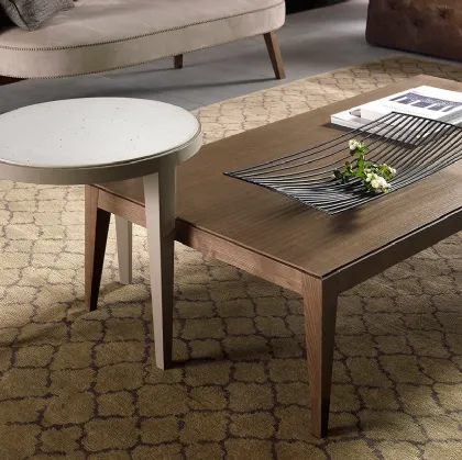 Tavolino con struttura in legno massello con top in legno placcato frassino o eco cemento Dominique di Pacini e Cappellini