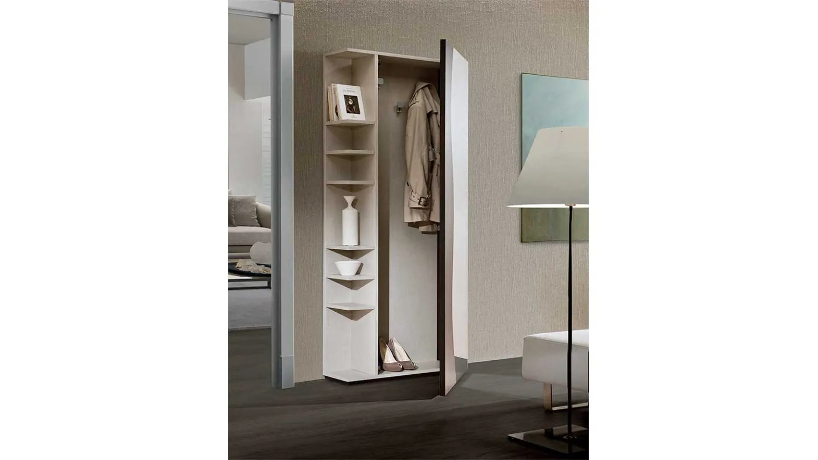 Mobile contenitore Futura in legno con anta a specchio di Pacini e Cappellini
