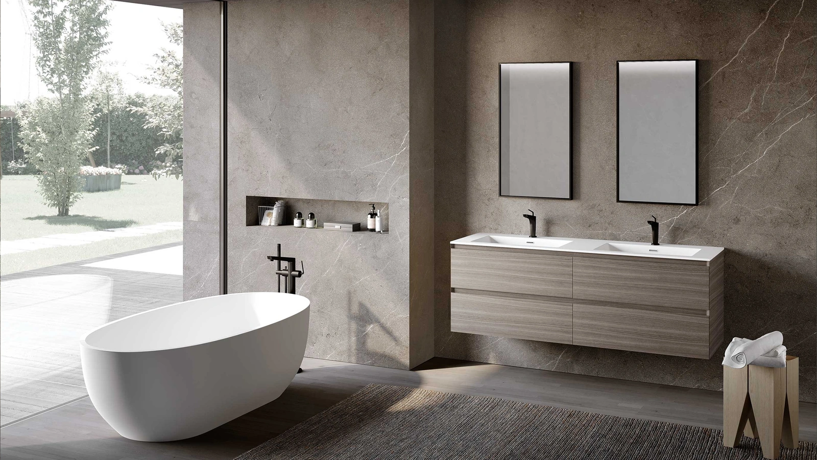 Mobile da Bagno sospeso Block System Syntesi C32 di Baxar