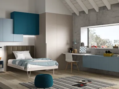 Cameretta componibile con angolo studio SET K14 in melaminico e laccato di Siloma