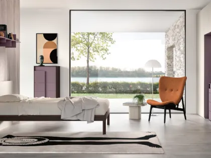 Cameretta componibile SET Y03 in melaminico, laccato e materico rovere termotrattato di Siloma