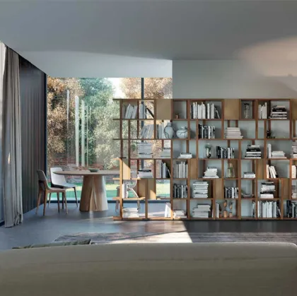 Libreria divisoria bifacciale autoportante e modulare in legno Noce Canaletto Marila di Pacini e Cappellini