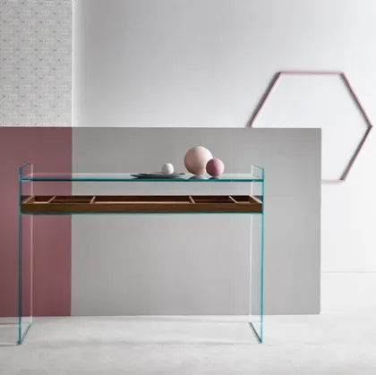 Mobile ingresso in vetro con cassetto in legno Quiller Consolle di Tonelli