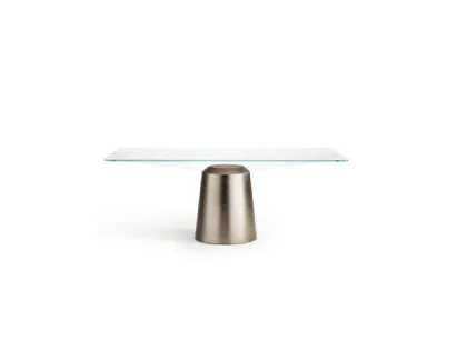 Tavolo rettangolare di design in vetro con basamento centrale in metallo Spike di Midj