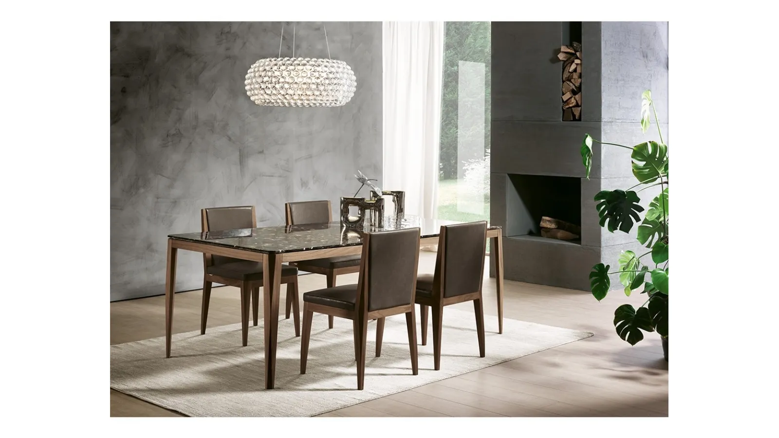 Tavolo rettangolare in legno massello con top in marmo Cut di Pacini e Cappellini