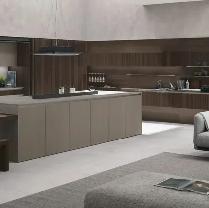 Cucina Moderna Natural 01 in Rovere e Neolith® Cement Satin di Stosa