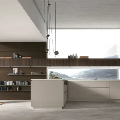 Cucina Moderna con penisola Natural 02 in laccato e Rovere di Stosa