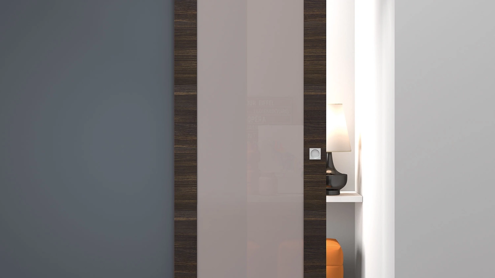 Porta per interni scorrevole Luce in Larice Antico e Vetro Satin Bronze di DoorArreda