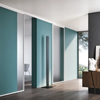 Porta per interni scorrevole esterno muro in vetro e alluminio Plana System Easy Bianco di BiHome