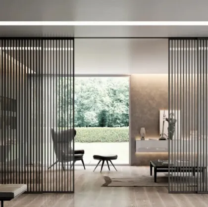 Porta per interni scorrevole in vetro e alluminio Plana System Unik Kansas Brown di BiHome