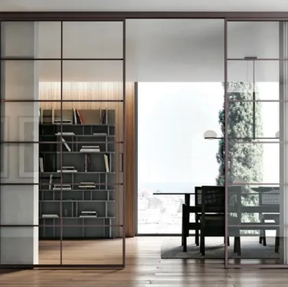 Porta per interni scorrevole in vetro e alluminio Plana System Unik Nevada Brown di BiHome