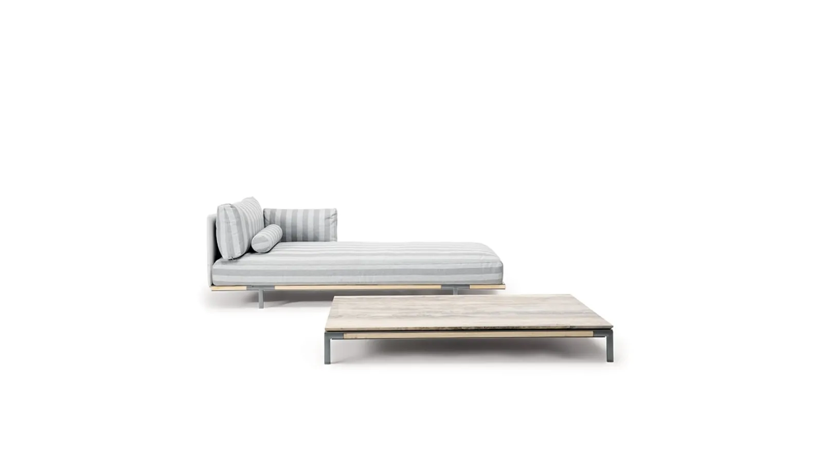 Tavolino Baia Coffee Table con piano in travertino e base in Teak di Ethimo