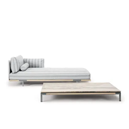 Tavolino Baia Coffee Table con piano in travertino e base in Teak di Ethimo