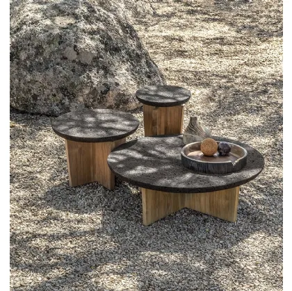 Tavolino Cross Coffee Table in Teak con piano in sughero di Ethimo