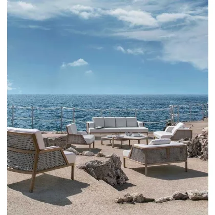 Salotto da esterno Grand Life in Teak e Rope Light di Ethimo